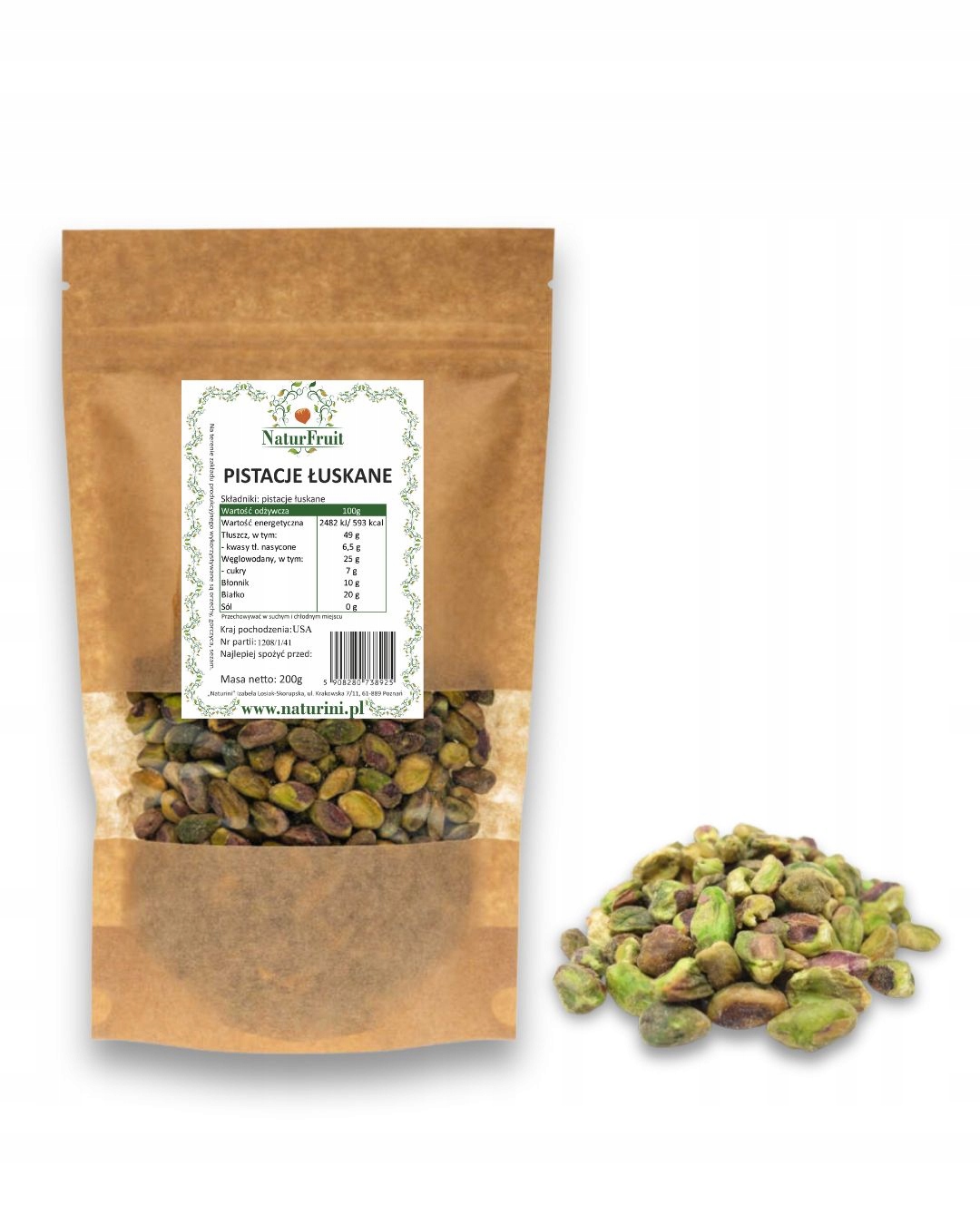 loupané pistácie raw Bez Soli, nesolené, 200 g