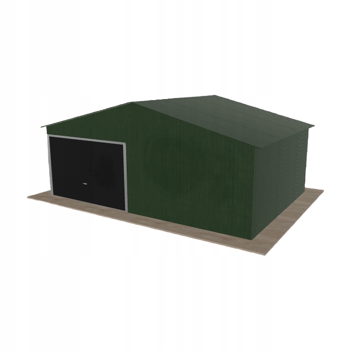 Plechová garáž 6.5 x 4.5 m, jednopolohová, sedlová, zelená