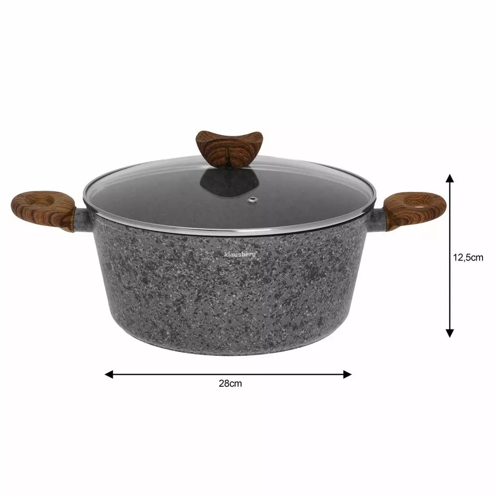 ZESTAW GARNKÓW GRANITOWYCH 12 EL POWŁOKA MARMUROWA nienagrzewajace uchwyty Kolor szary