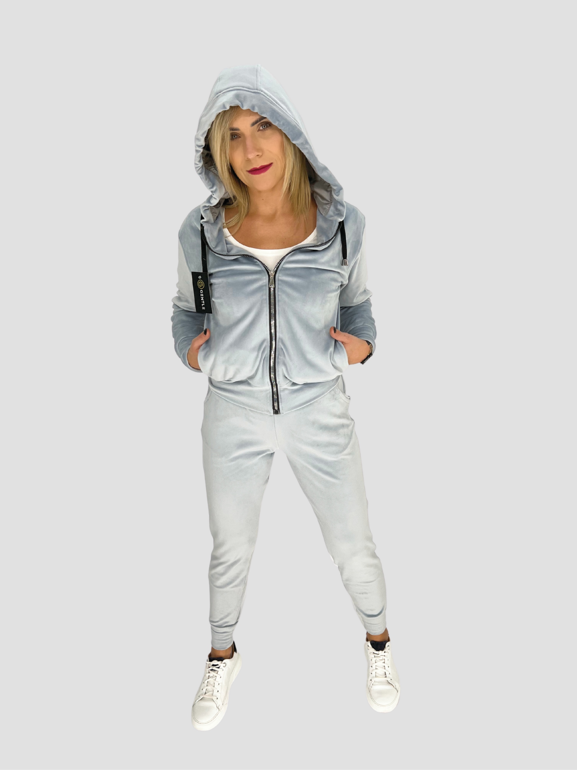 DRES DAMSKI WELUROWY NEW GRAY 40 L Rozmiar L