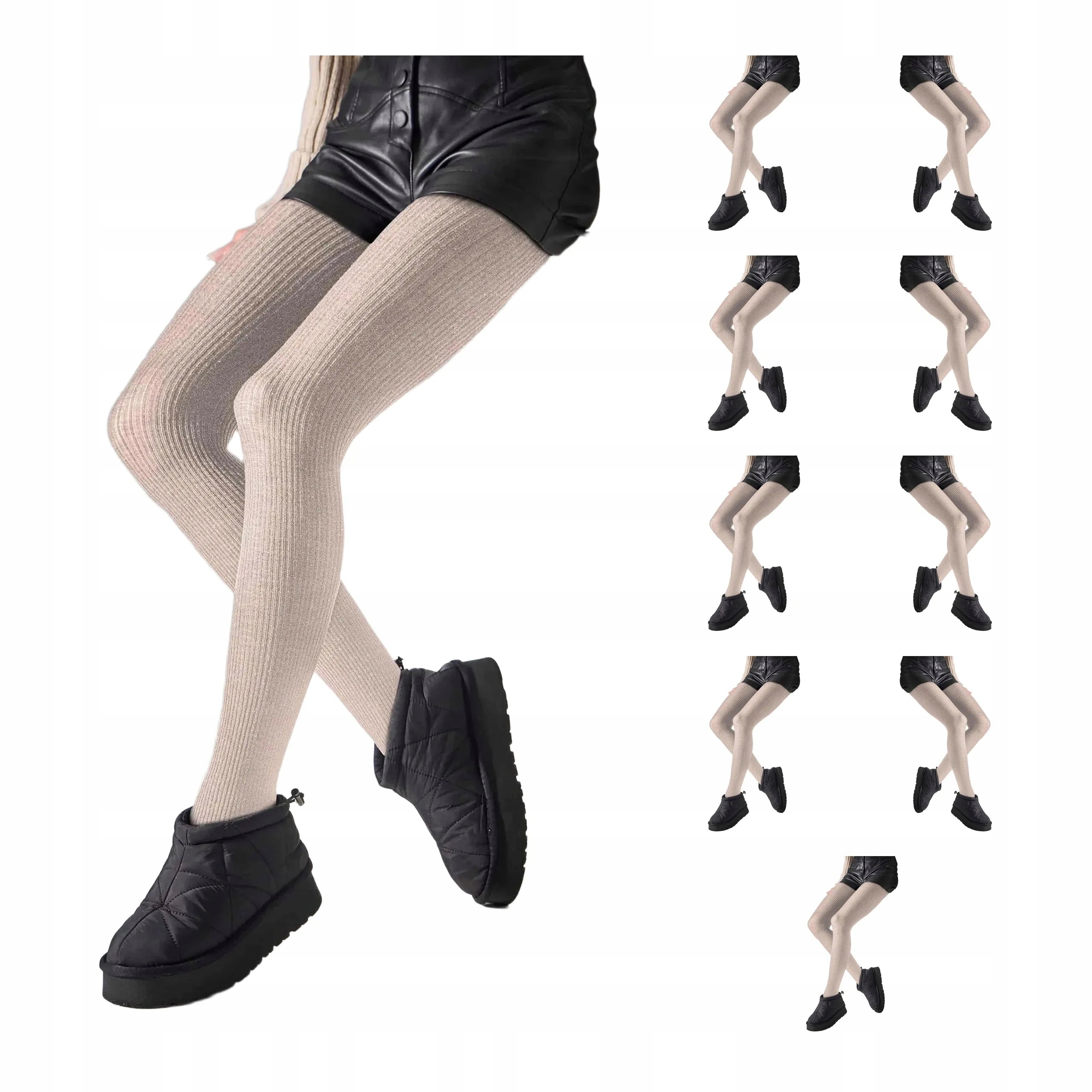 10 párů Punčocháče z merino vlny přírodní proužek L2010 10x Béžová Melange 3-M