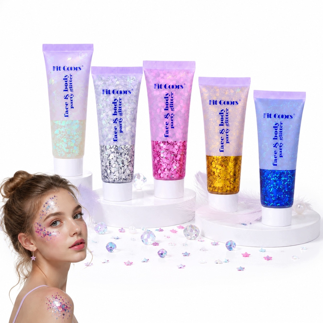 5 Sada Gel Hologram Na Obličej 50 ML Na Ples A Večírky