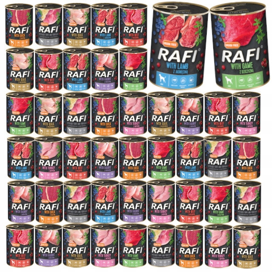 Vlhké Krmivo Pro Psa Rafi MIX 8 Příchutí 48 x 400 G. Bezobilná Dolina Noteci