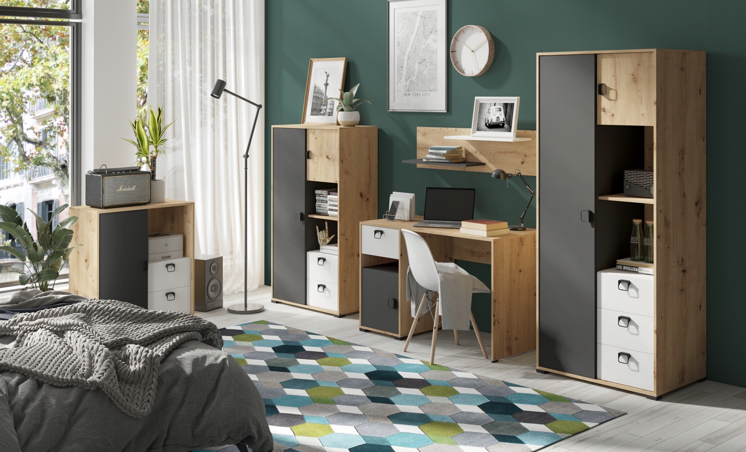 Stolik Nocny 40 cm Artisan +Grafit +Biały KEBI JR Stan opakowania oryginalne