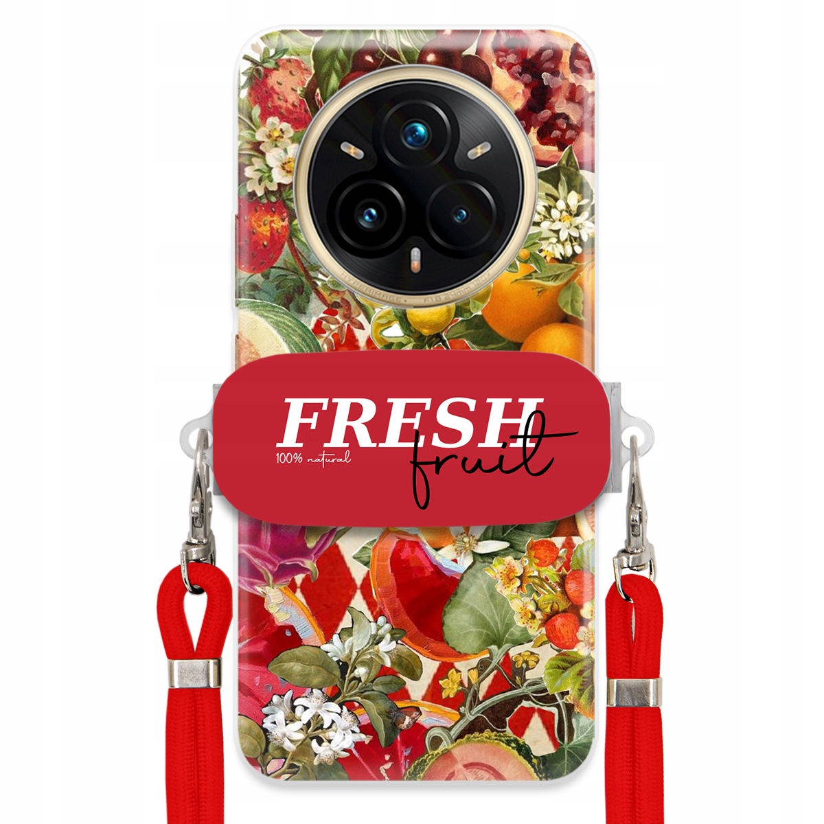 Puzdro pre Realme 14 Pro Plus 5G Červené Crossbody vodítko držiak Fresh Fruit