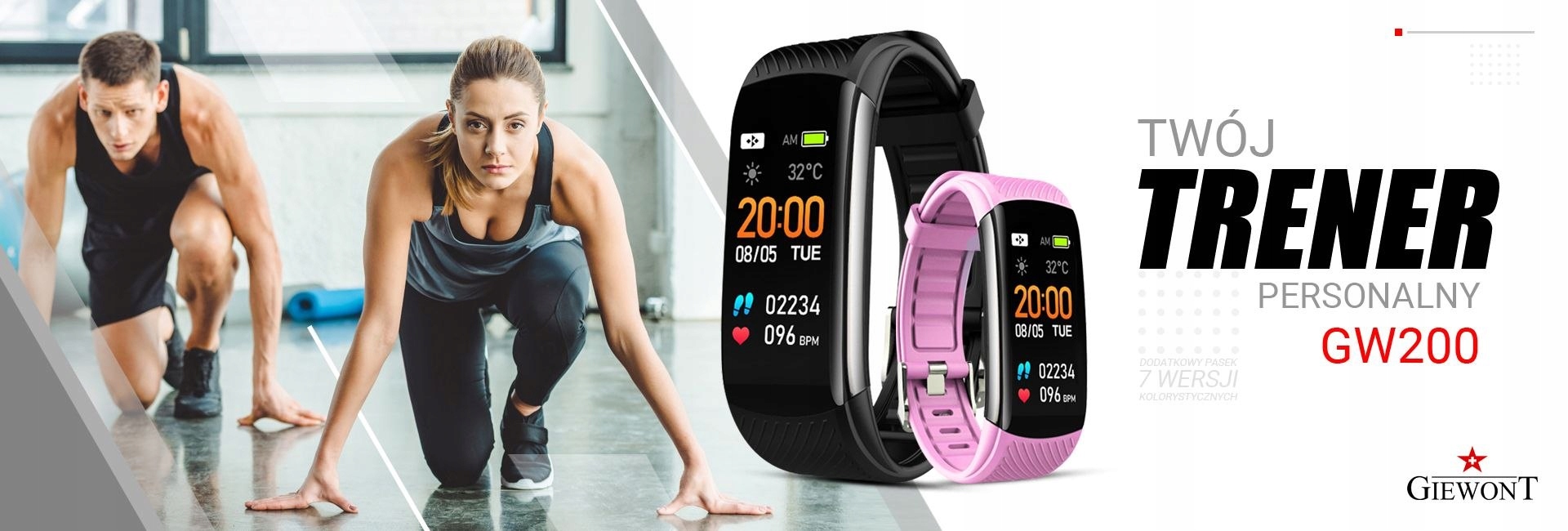 SMARTBAND GIEWONT CZARNY GW200-4 + PASEK RÓŻOWY Model GW200