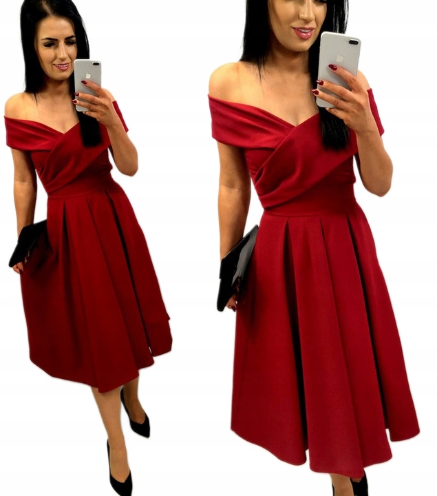 Šaty na Svatební Hostina Marilyn Monroe Midi Rozšířená Elegantní Bordó L