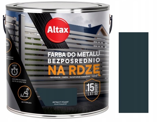 Altax Farba Do Metalu Na Rdzę Antracyt Półmat 2.5L