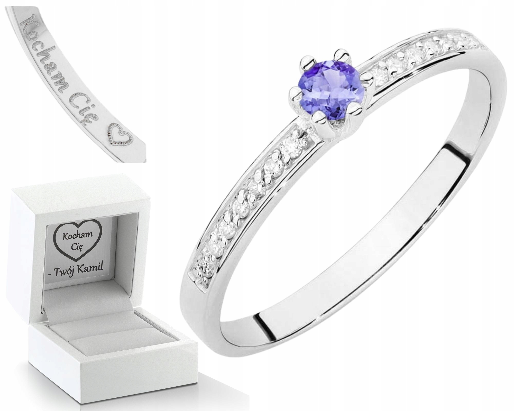 Bílý Zlatý Prstýnek Přírodní Kámen Tanzanit Brilianty Zlato 585