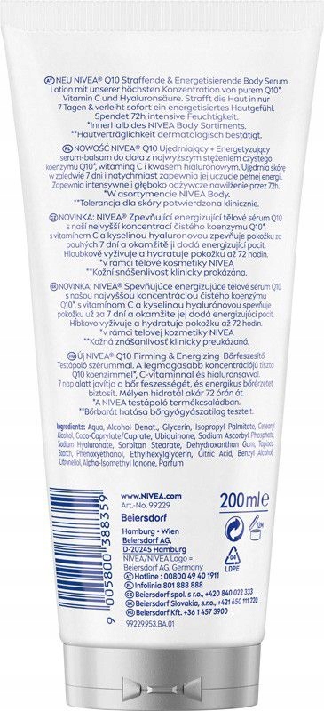 Nivea Q10 Firming Energizing Zpevňující Sérum Tělový Balzám 200 ML
