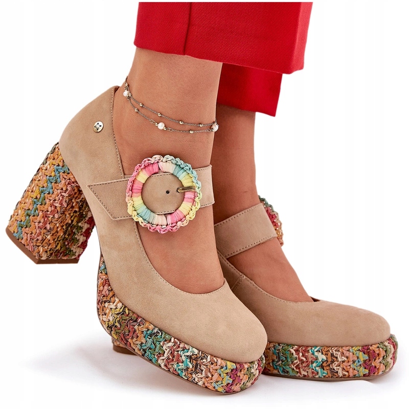 Semišové Lodičky Na Podpatku Z Pleteniny Maciejka 06839-04 Béžové 37