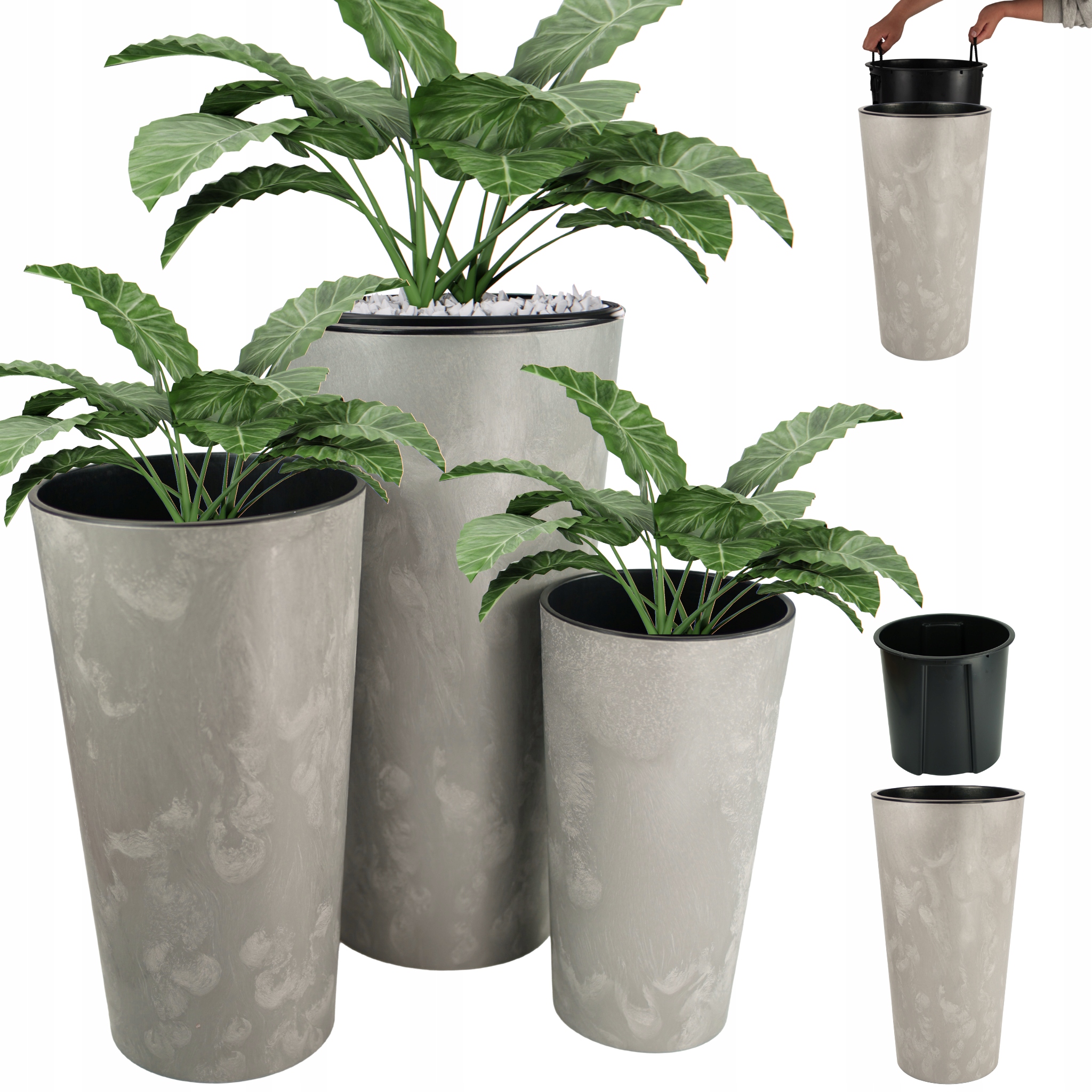 Set 3ks Květináč Vysoká Vložka Velký Beton 37+47+57 cm