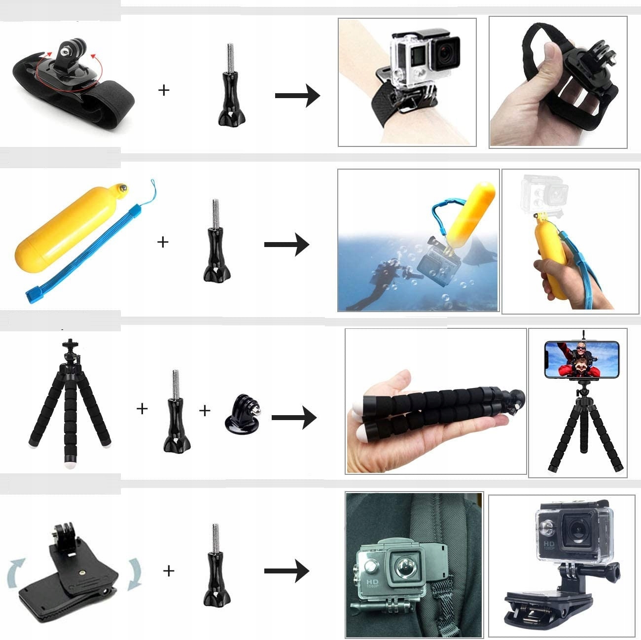 ZESTAW AKCESORIÓW DO KAMERY SPORTOWEJ ETUI CZARNE Rodzaj zestaw uchwytów i mocowań