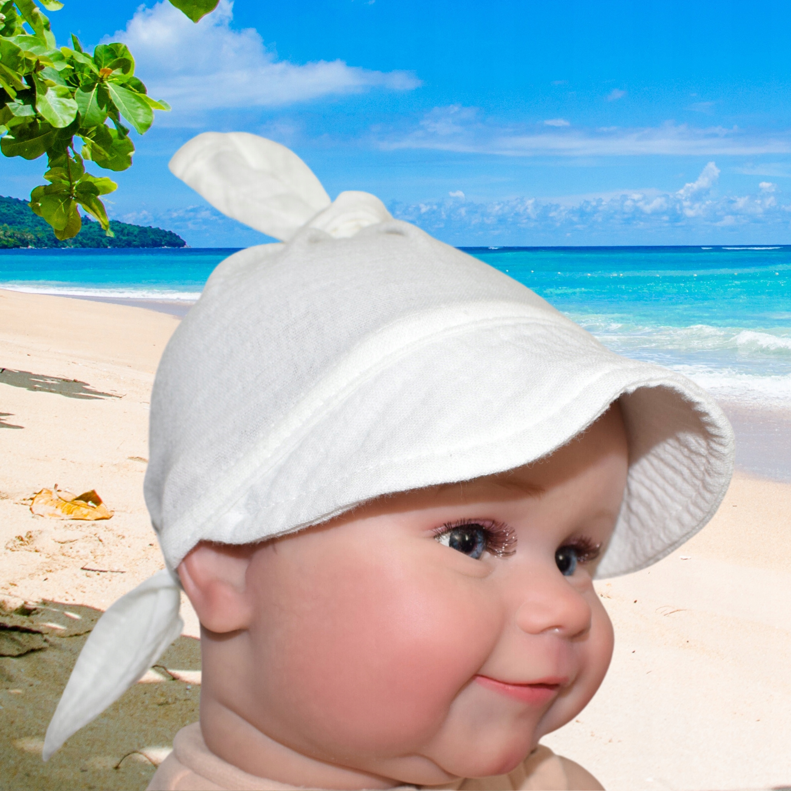 CHUSTA chustka dziecięca na głowę na słońce MUŚLINOWA czapka Z DASZKIEM Wiek dziecka 0 +