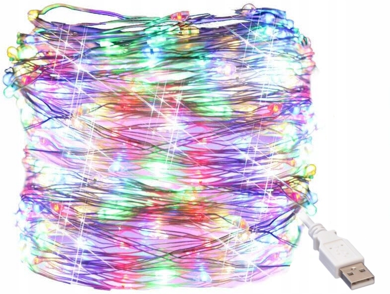 LAMPKI CHOINKOWE ŚWIATEŁKA DRUCIKI 100 LED BIAŁE CIEPŁE KOLOR ZEW USB 10m Marka inna