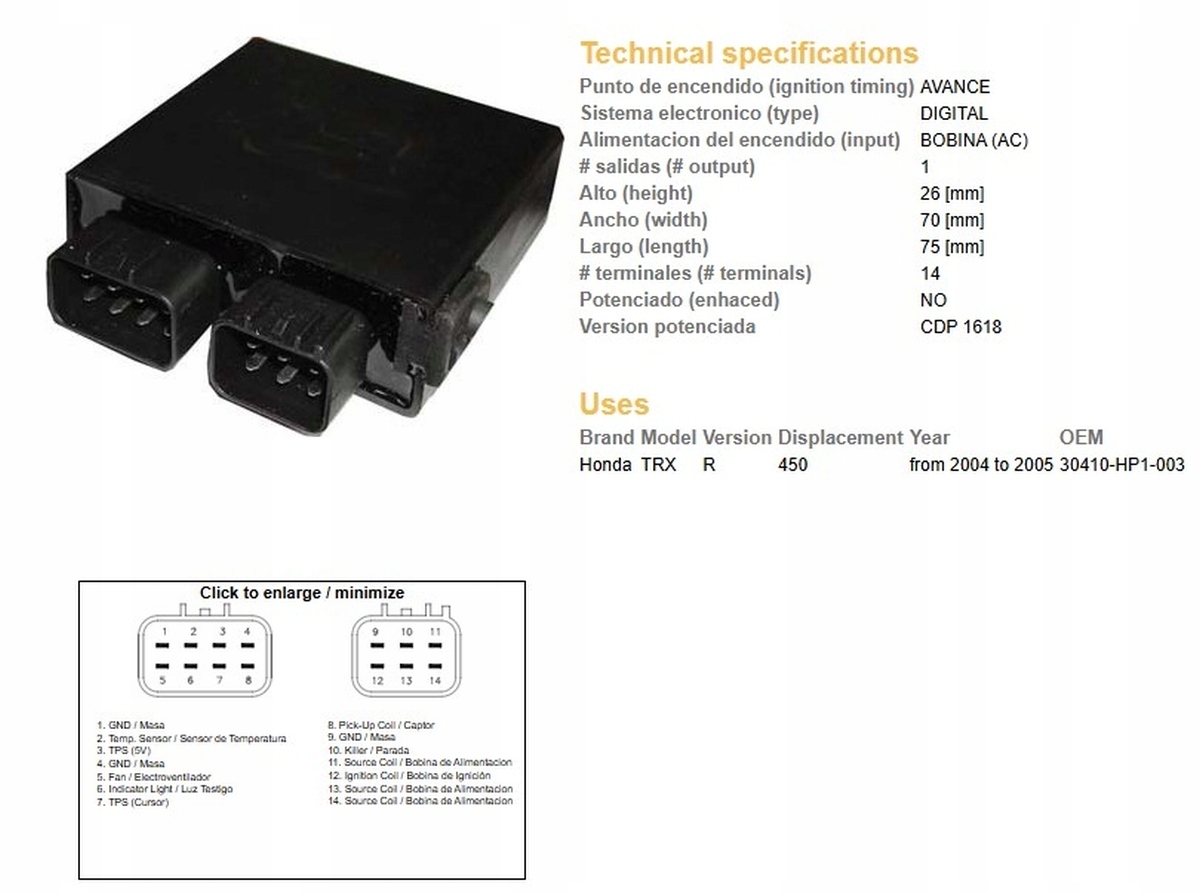 Modul Zapaľovania CDI Honda Trx 450R '04-'05 (OEM-304110-HP1-003) ()