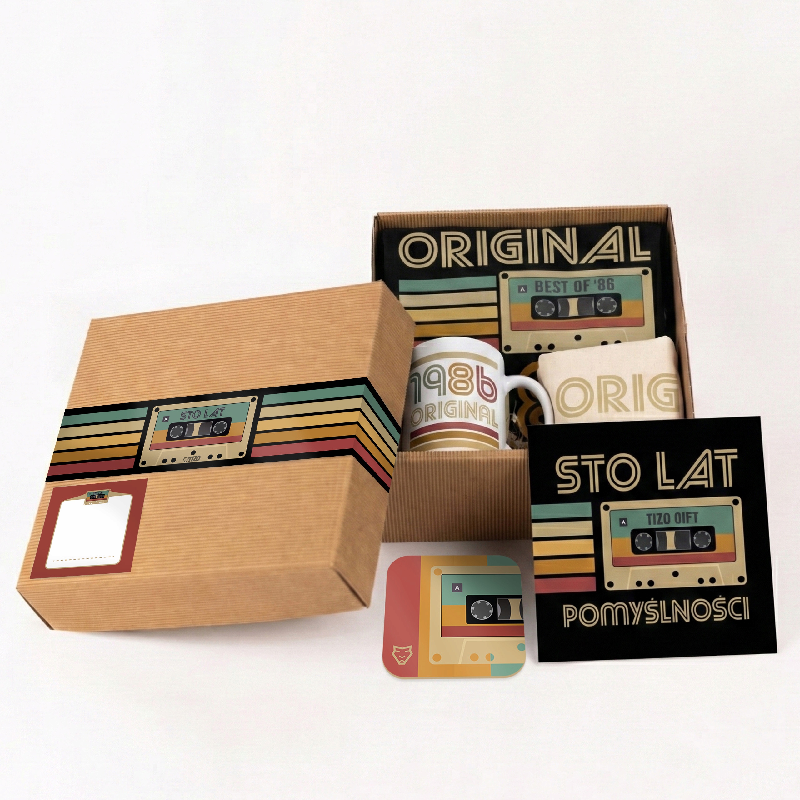 Levně Narozeninová sada Box Kazeta Zástěra, Hrnek, Kartička, Taška, Podstavec