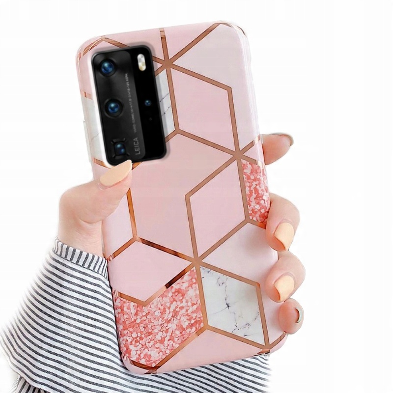 

Etui Różowe Marmur Gold do Huawei P40 Pro