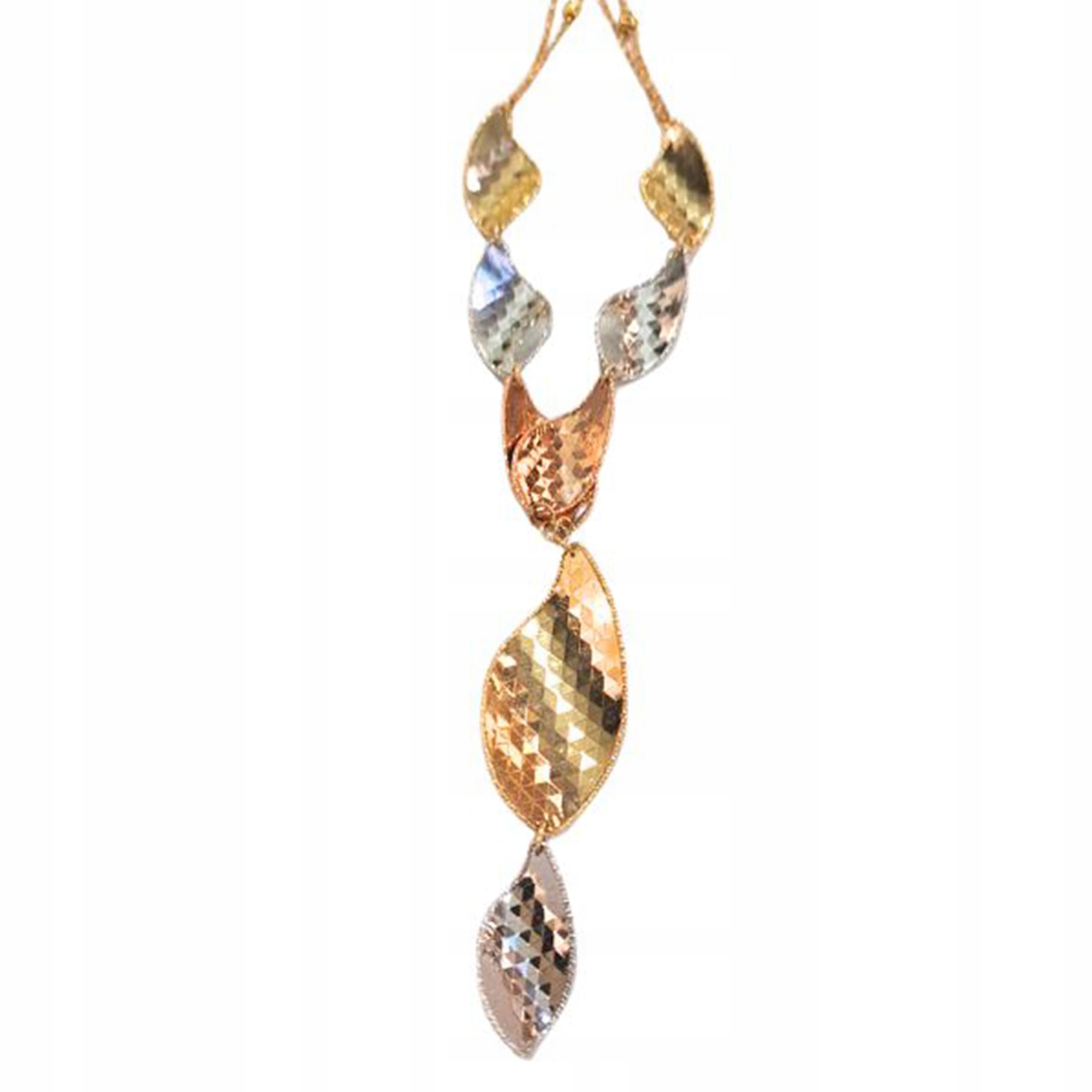 Dámský zlatý náhrdelník 585 s visícími kroucenými mandlemi ve třech barvách zlata