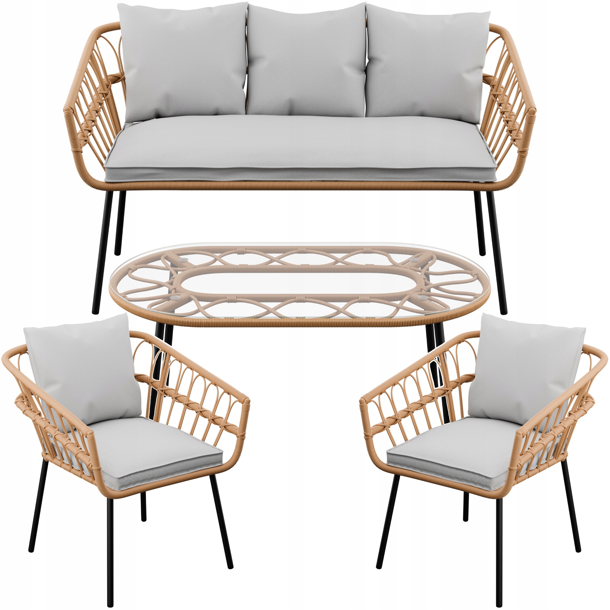 Zestaw Ogrodowy Do Ogrodu Stolik Kawowy Sofa 2x Krzesło Plait Szary Zenjoy