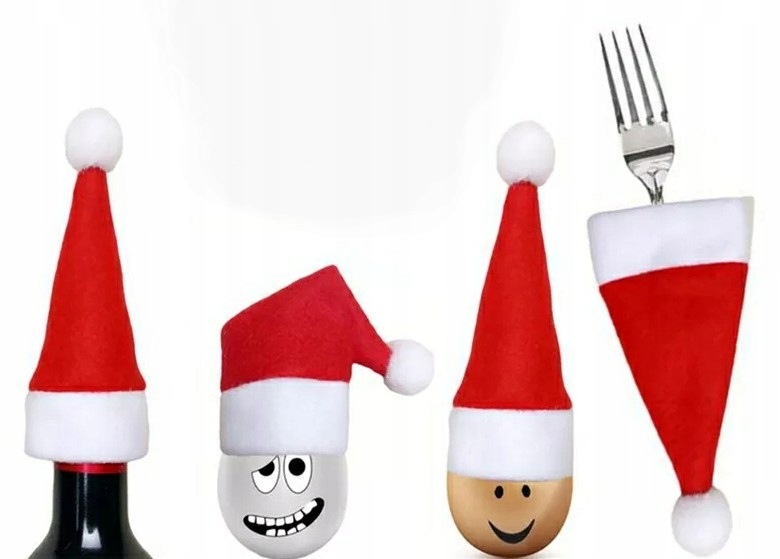

Mini Czapka Mikołaja Dekoracja Na Butelke Sztućce