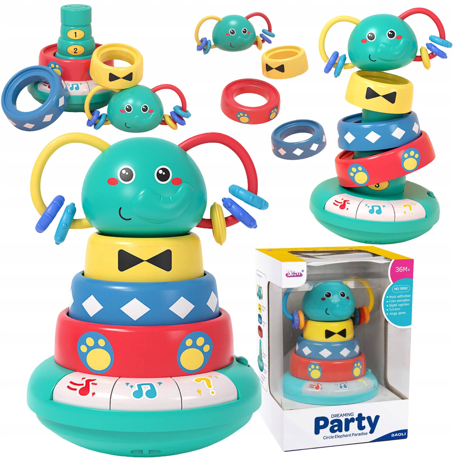 SŁONIK INTERAKTYWNA PIRAMIDA MUZYKA ŚWIATŁO WAHADŁOWA ZABAWKA DZIEWCZYNKI