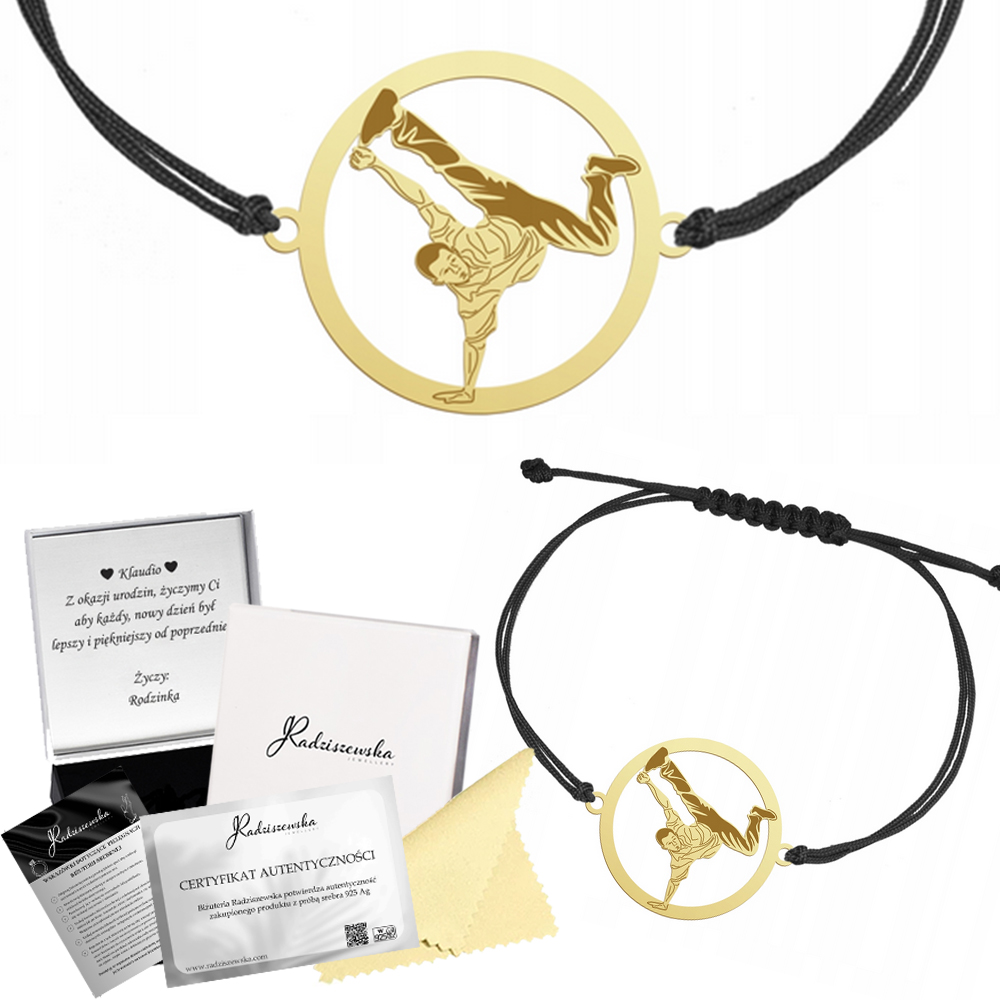 Zlatý náramek Tanec Breakdance 925 Šňůrka Dárek Gravírování Bonus