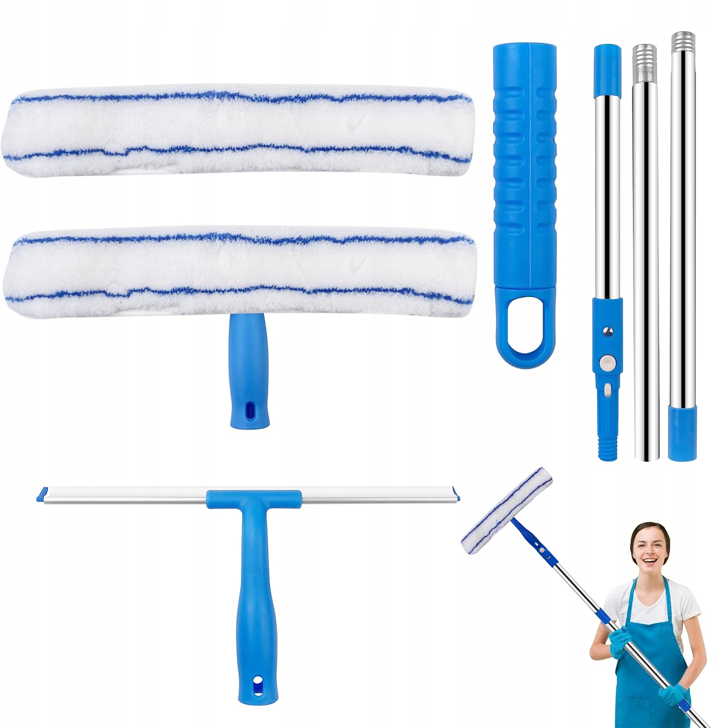 Levně Sada Na Mytí Oken Silikonová Škrabka 35 CM Kartáč Mikrovlákno Rukojeť