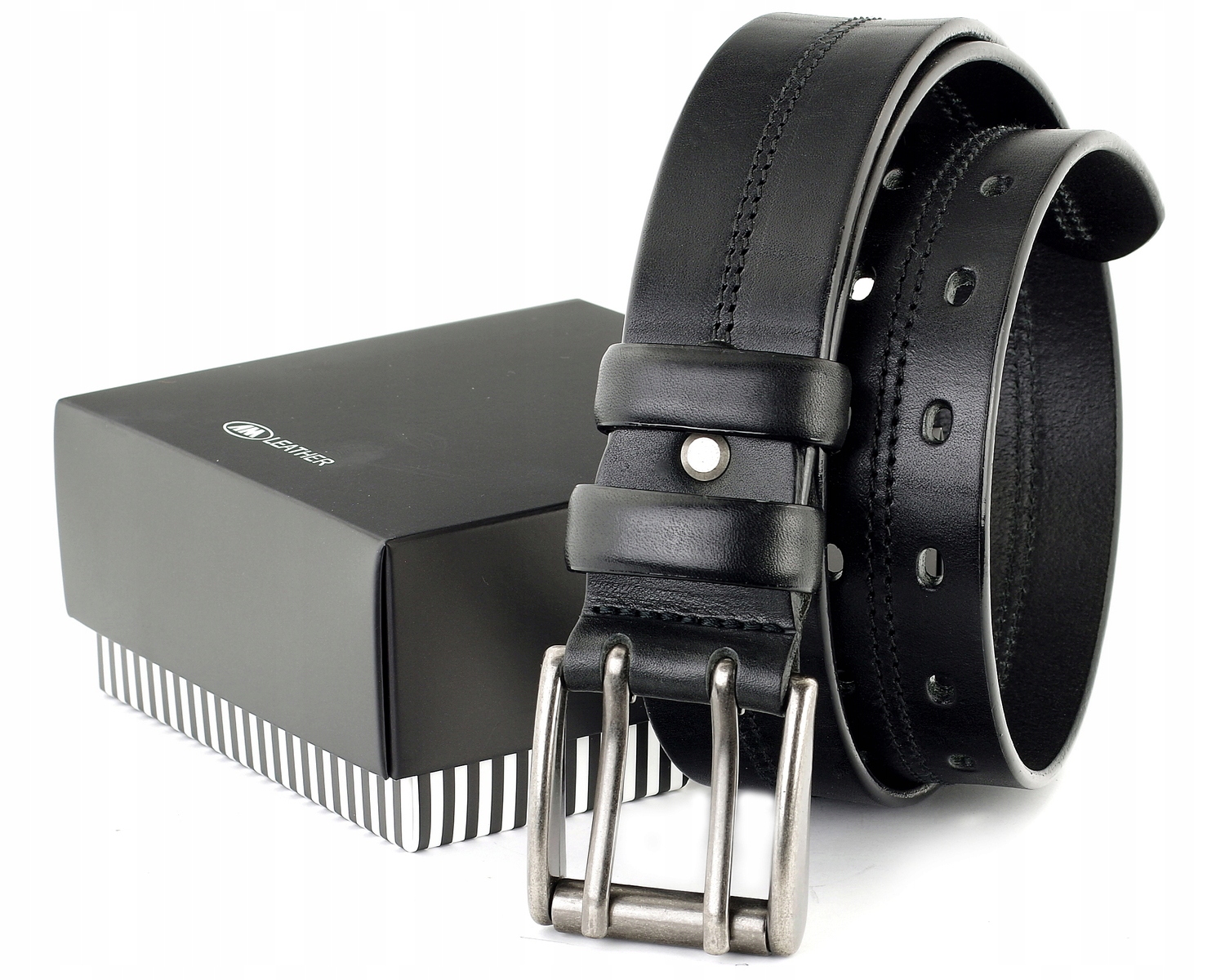 

Męski Pasek Skórzany Dwurzędowy 4cm Czarny roz.120