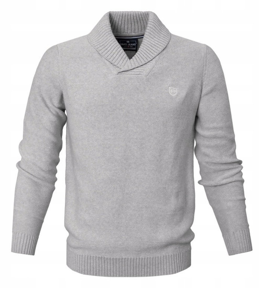 Pánský bavlněný svetr s šálovým límcem Pako Jeans popelavý XL