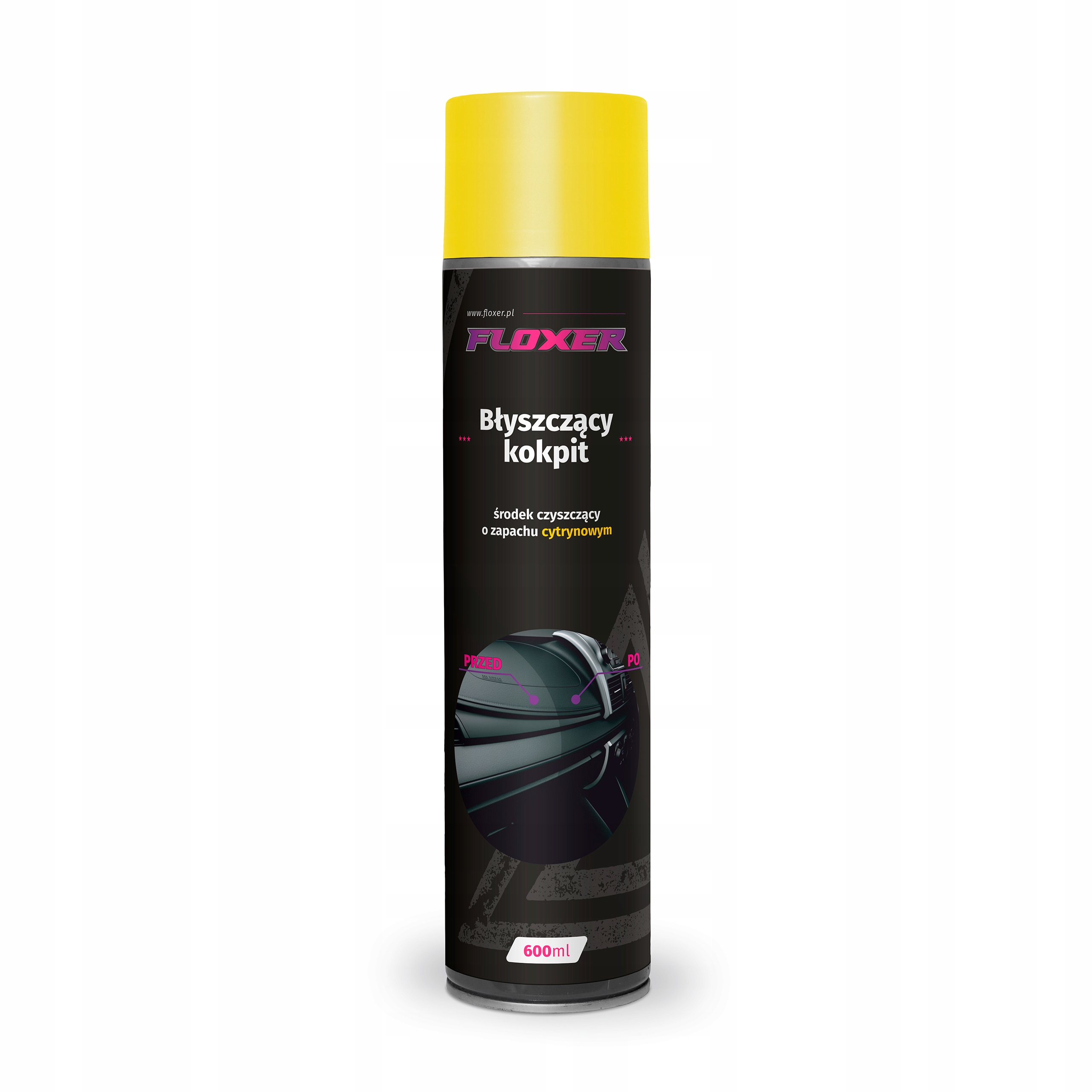 Błyszczący Kokpit Floxer spray 600ml, środki do czyszczenia kokpitu cytryna