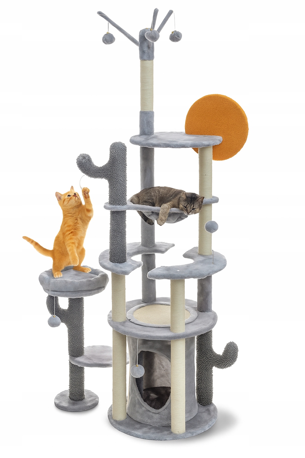 Levně Drapak pro kočky 7 úrovní 179 Cm domeček pelíšek šedý Royal&Petsky