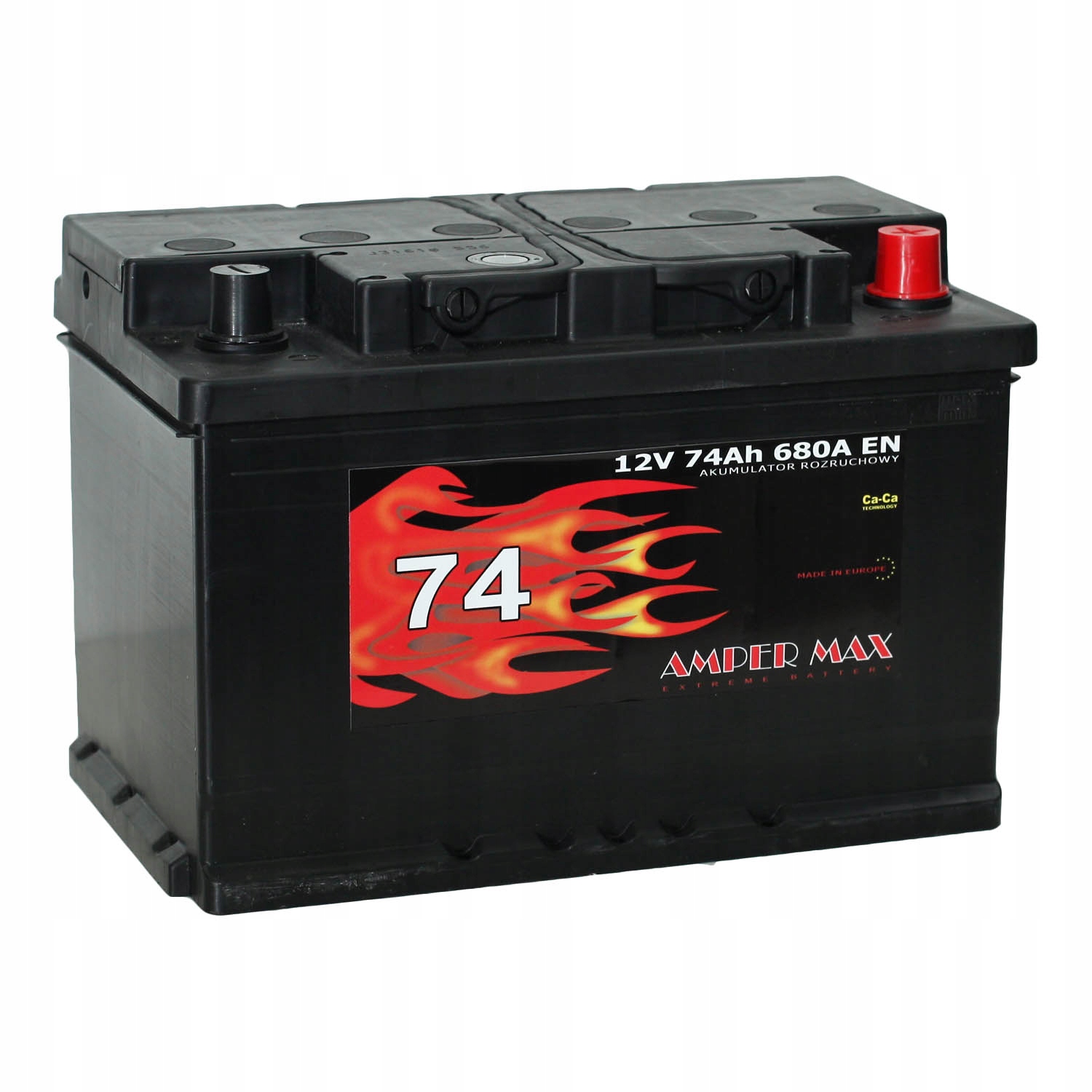 Akumulator Ampermax 12V74 AH 680 A P+ Amper Max 74 za 330 zł z Szczecin -   - (11873476620)