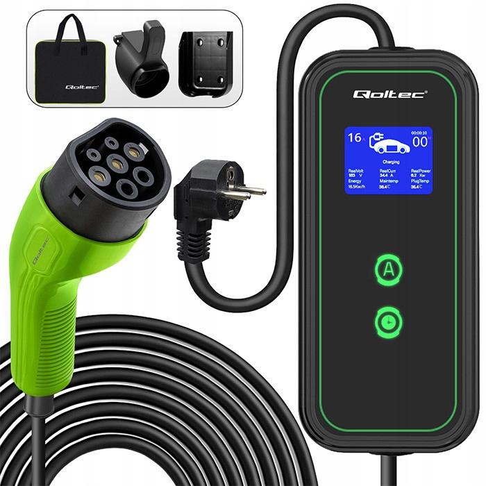 Ev nabíječka Qoltec mobilní 3.7 kW Schuko taška LCD držák 5 m