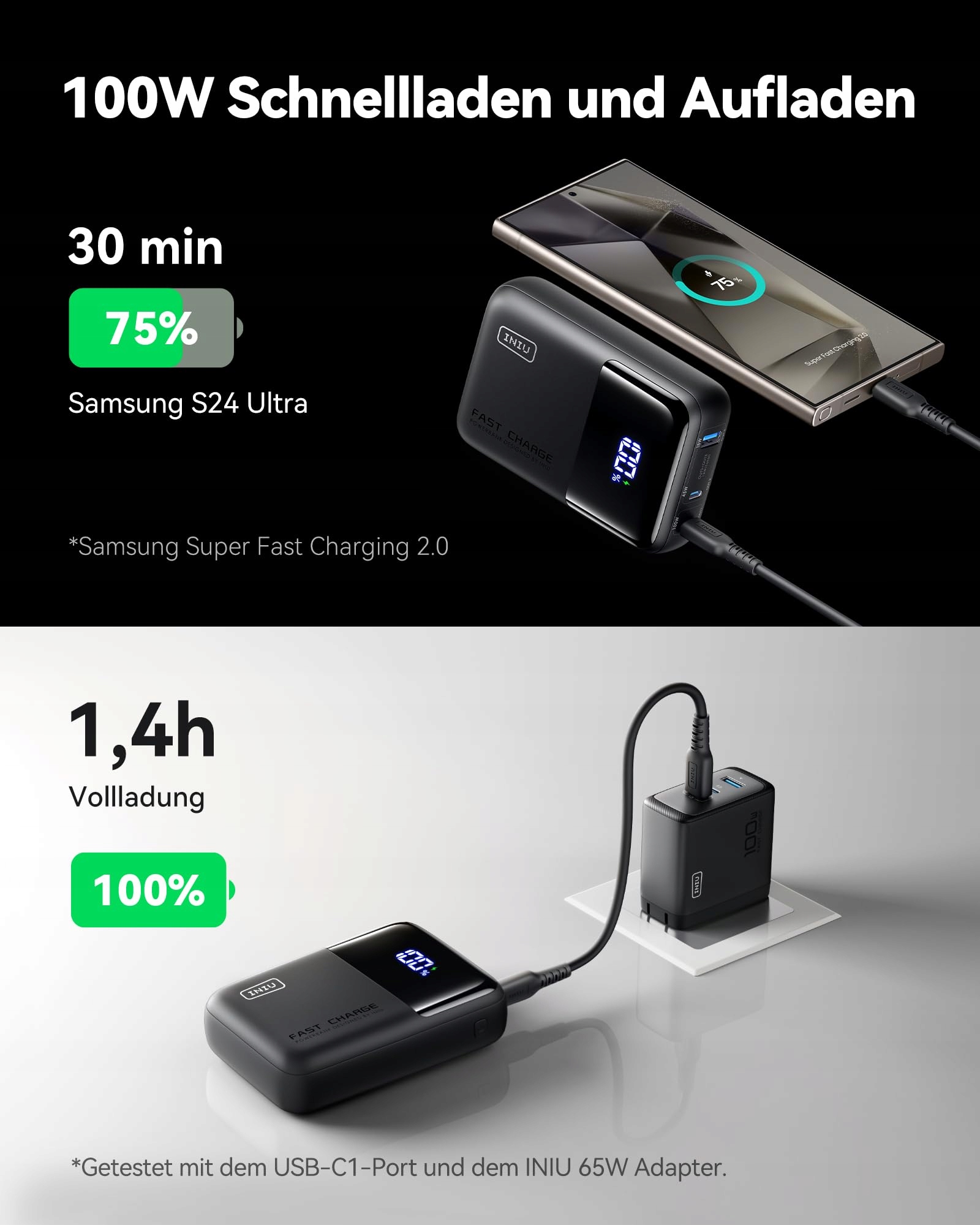 INIU Power Bank 100W 25000mAh USB C Do Telefonów i Laptopów — miniatura 3