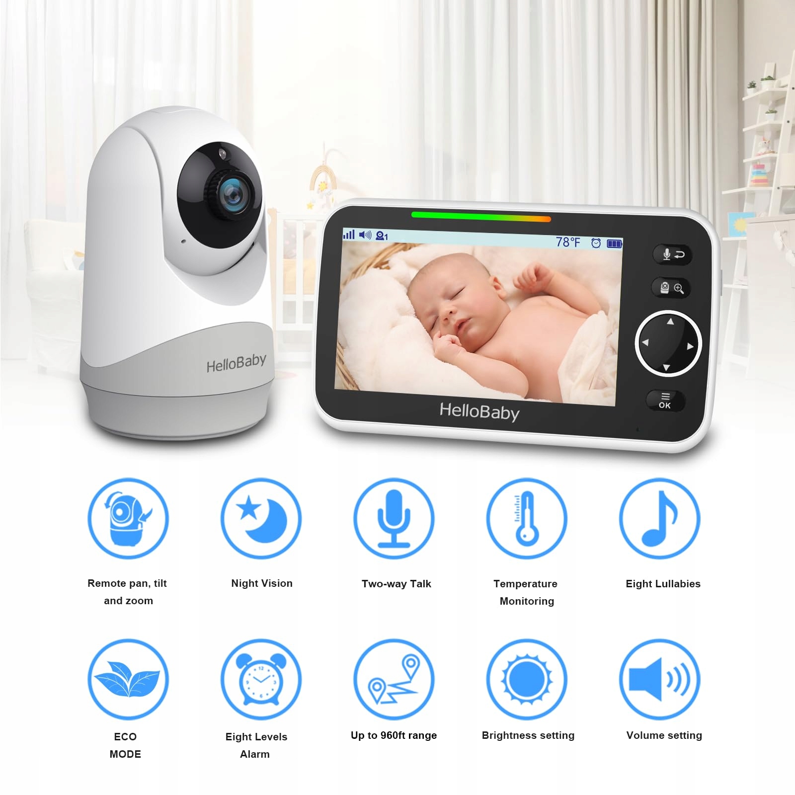 HELLOBABY Monitor Z Kamerą Audio 5 Calowy Ekran 3500mAh Bateria — miniatura 2