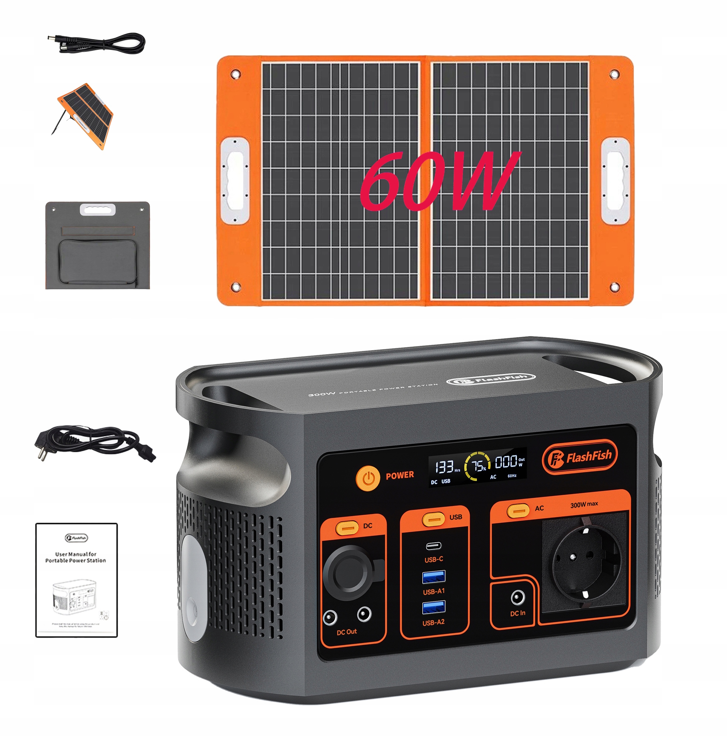 Přenosná elektrárna E103 300W 179Wh solární panel Flashfish 60W