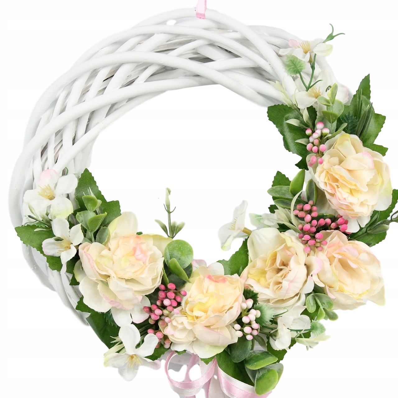 

Wianek wiklinowy peonia dekoracja drzwi Krem Róż