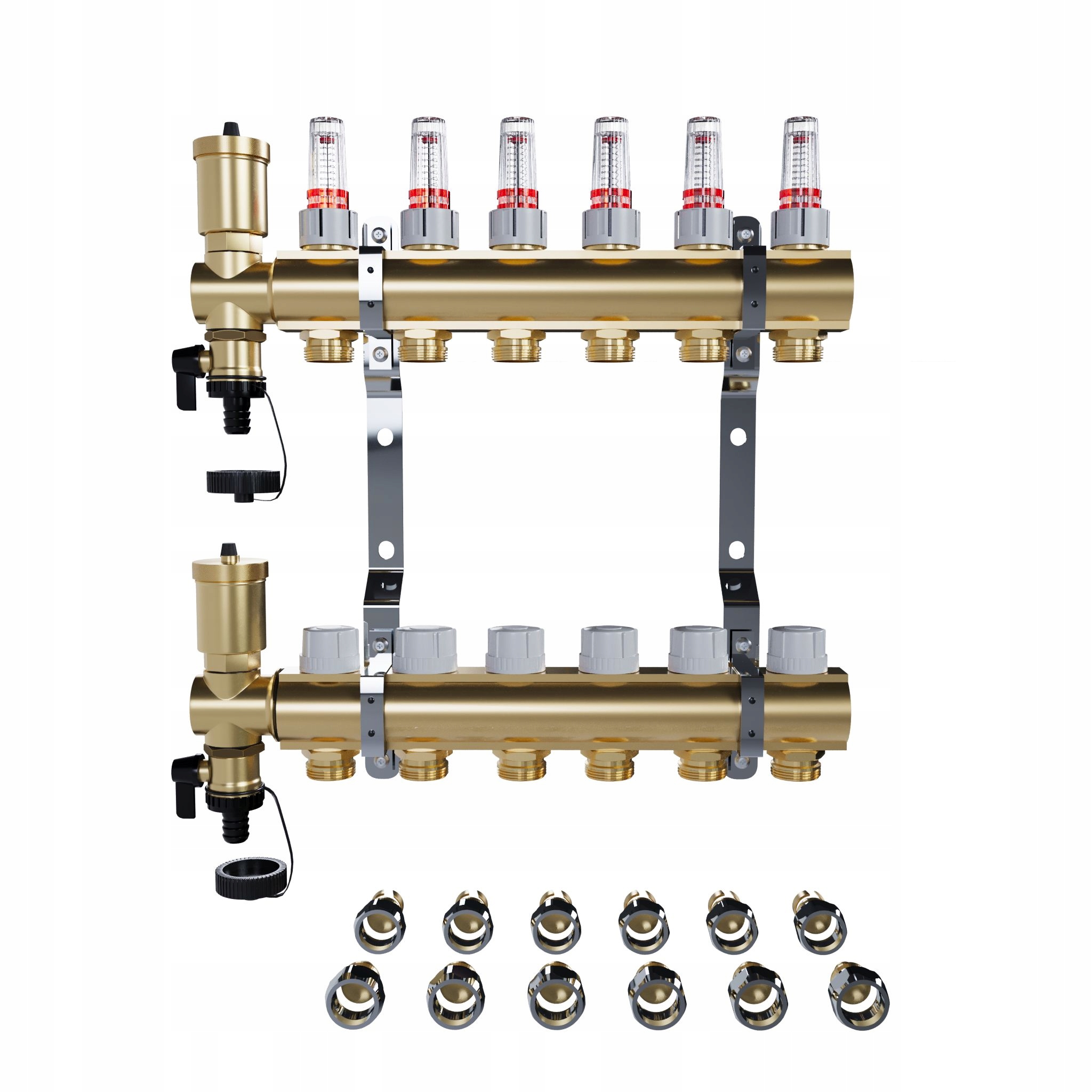 Rozdělovač do podlahy mosazný 6 okruhů pro podlahové vytápění Pex