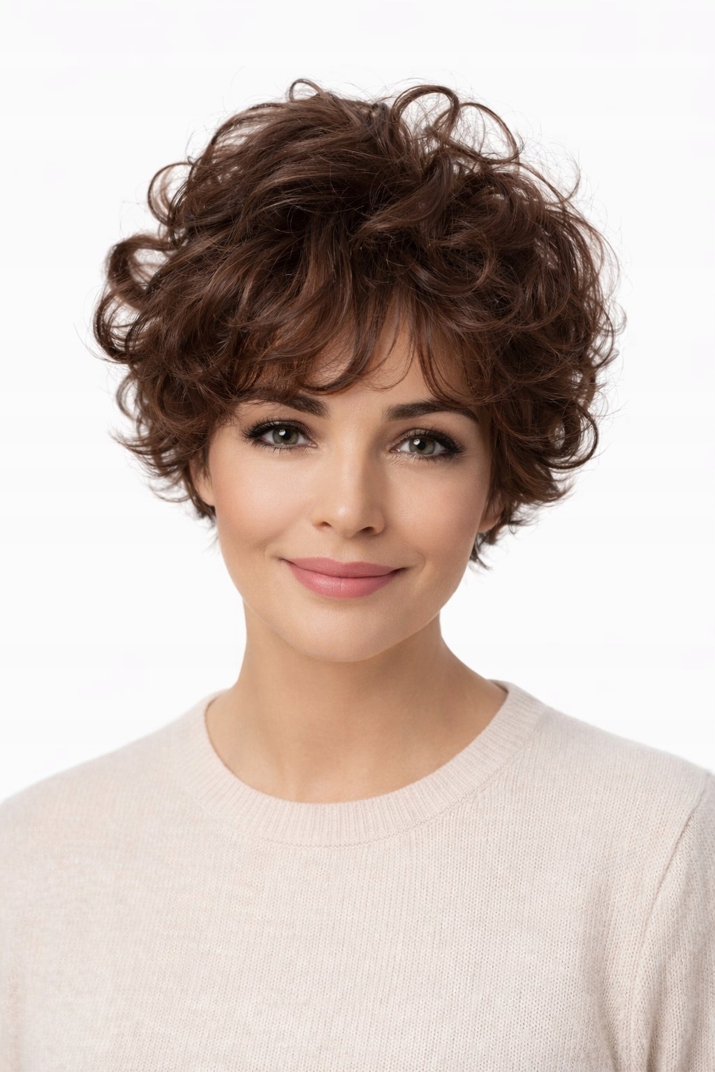 Krátká kudrnatá paruka v barvě dark brunette-Nessaja wigs