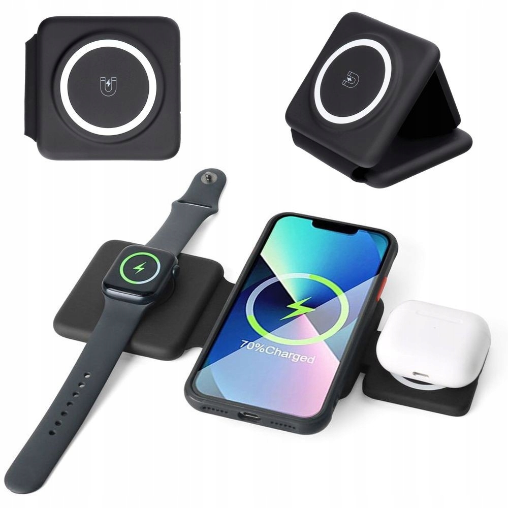 3V1 Skládací Indukční Nabíječka Pro Iphone Airpods Watch Bezdrátová 15W