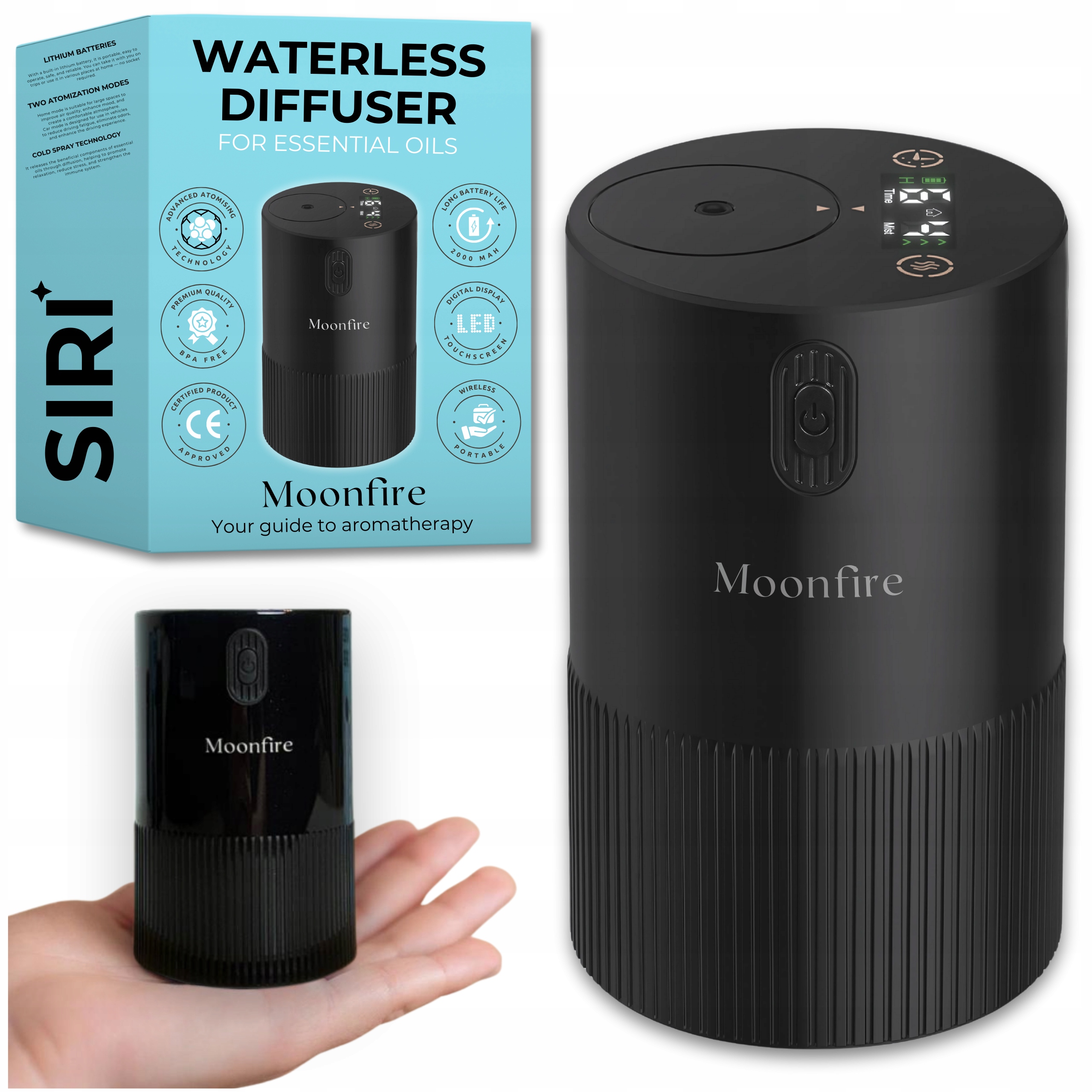 Przenośny Dyfuzor Siri do Olejków Eterycznych Nebulizator Cichy Moonfire