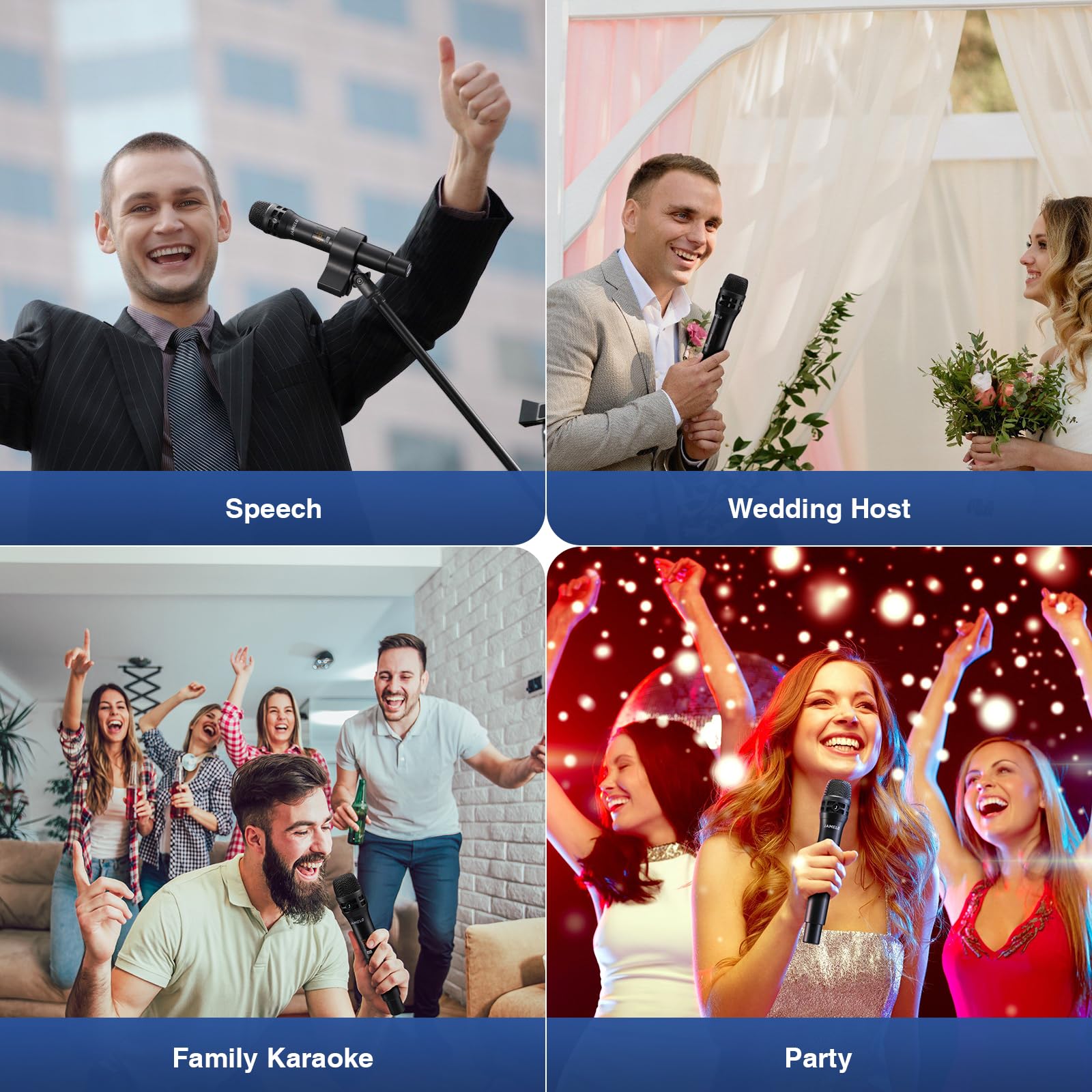 JAMELO Bezprzewodowy Mikrofon UHF Zestaw Karaoke Śpiew Kościół Wesele — miniatura 7