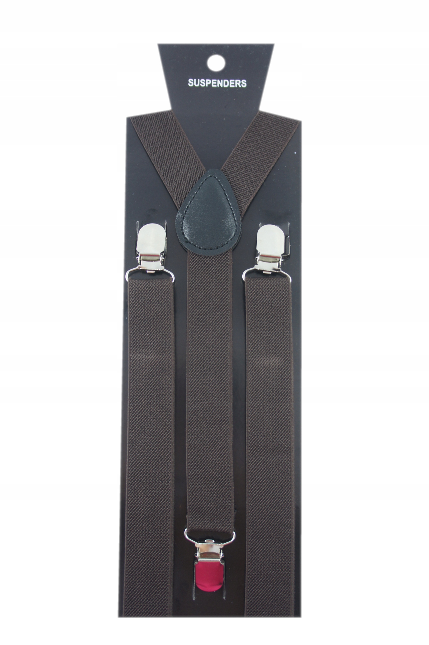 Szelki do spodni męskie gładkie elastyczne 3 klipsy CIEMNY BRĄZOWY