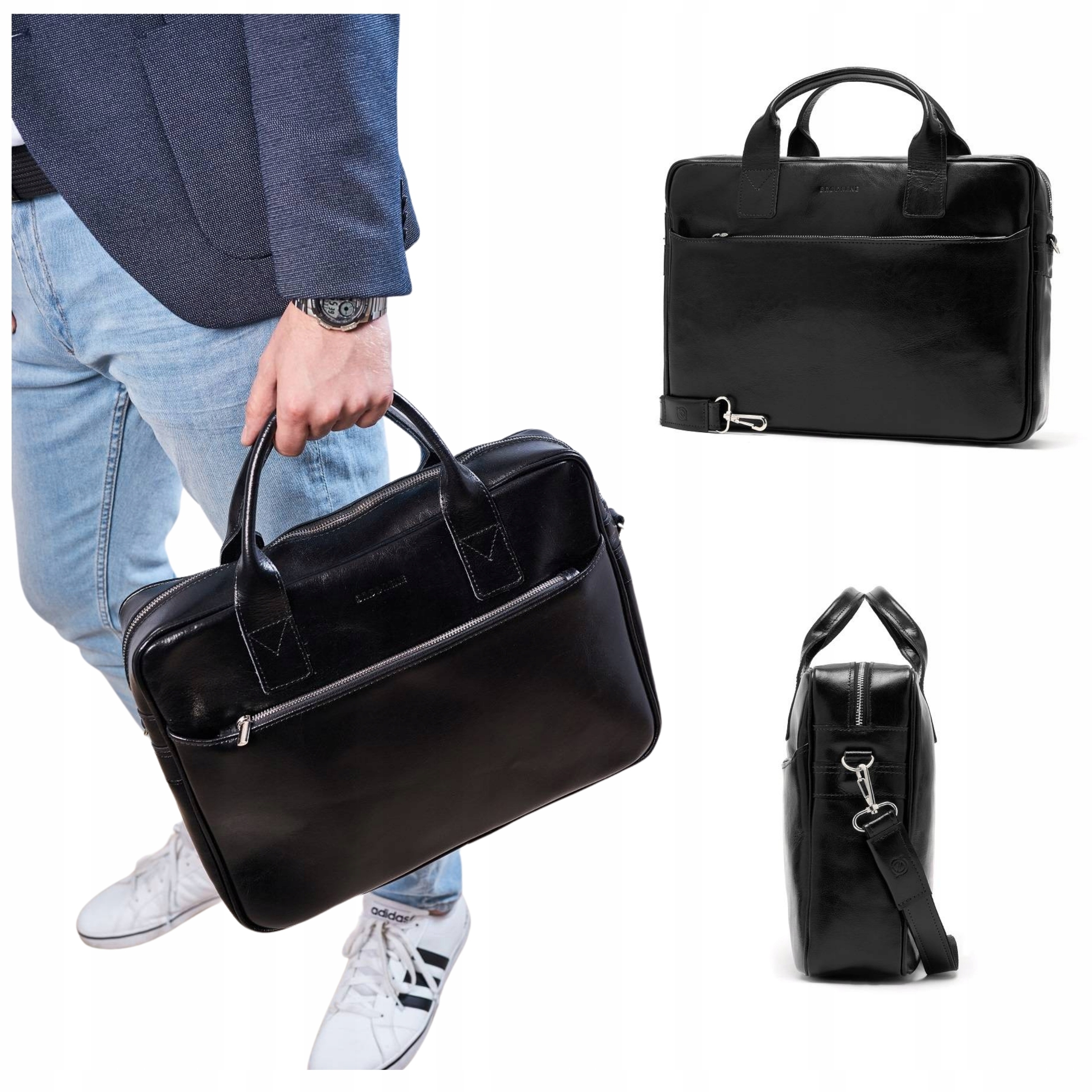 Pánská kožená taška černá na Notebook i do práce Elegantní aktovka přes rameno