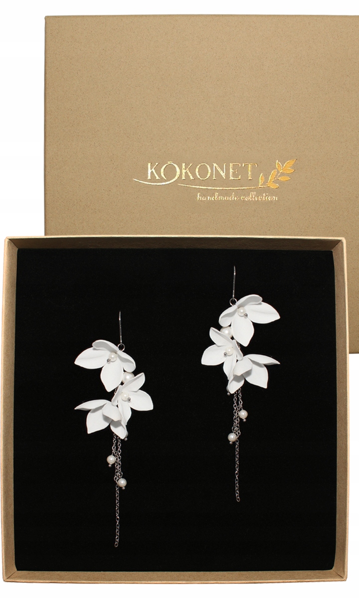 Květinové dlouhé závěsné Náušnice perly s řetízky Boho šperky svatba