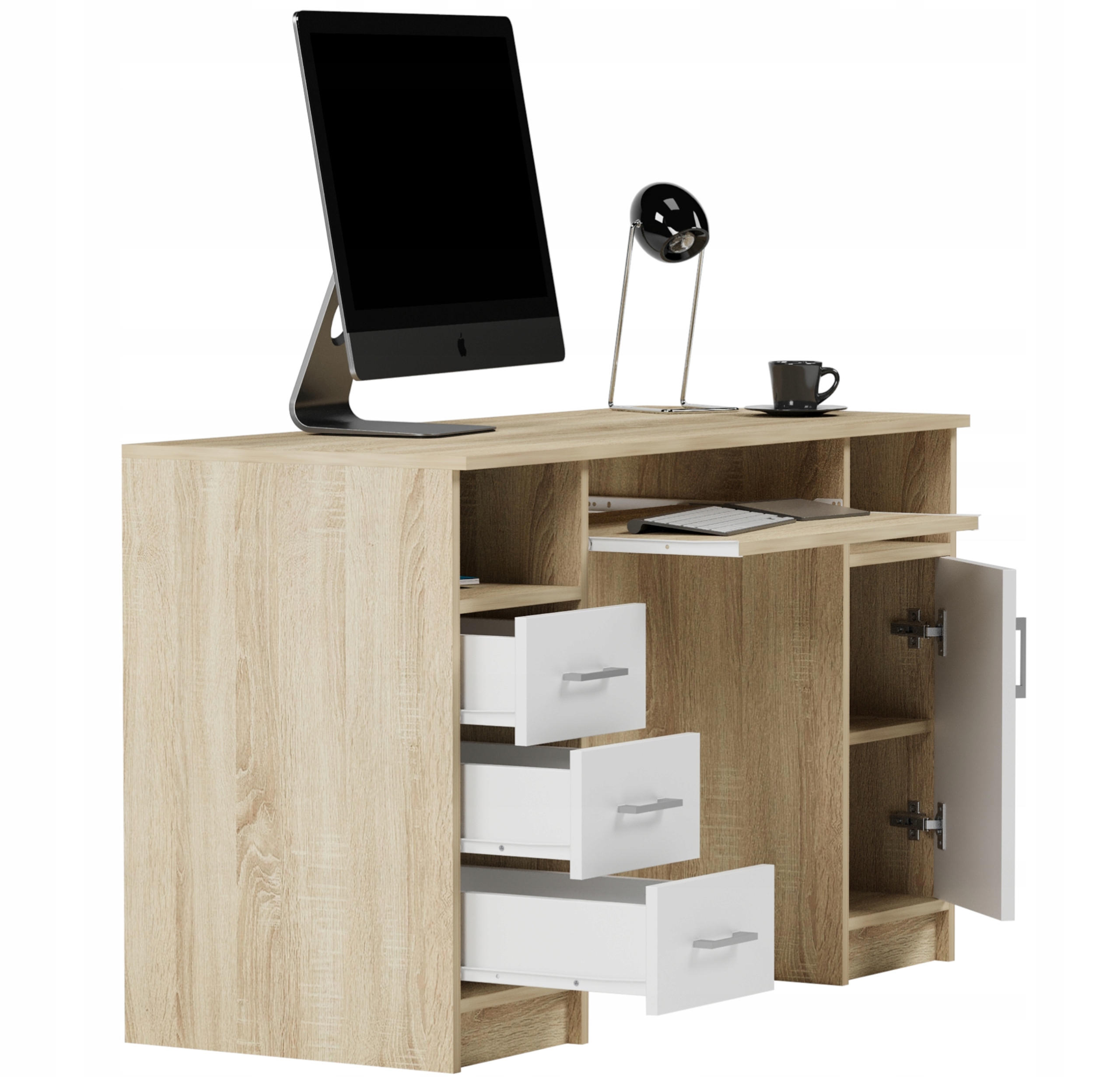 Biurko komputerowe stolik 124cm sonoma białe N11