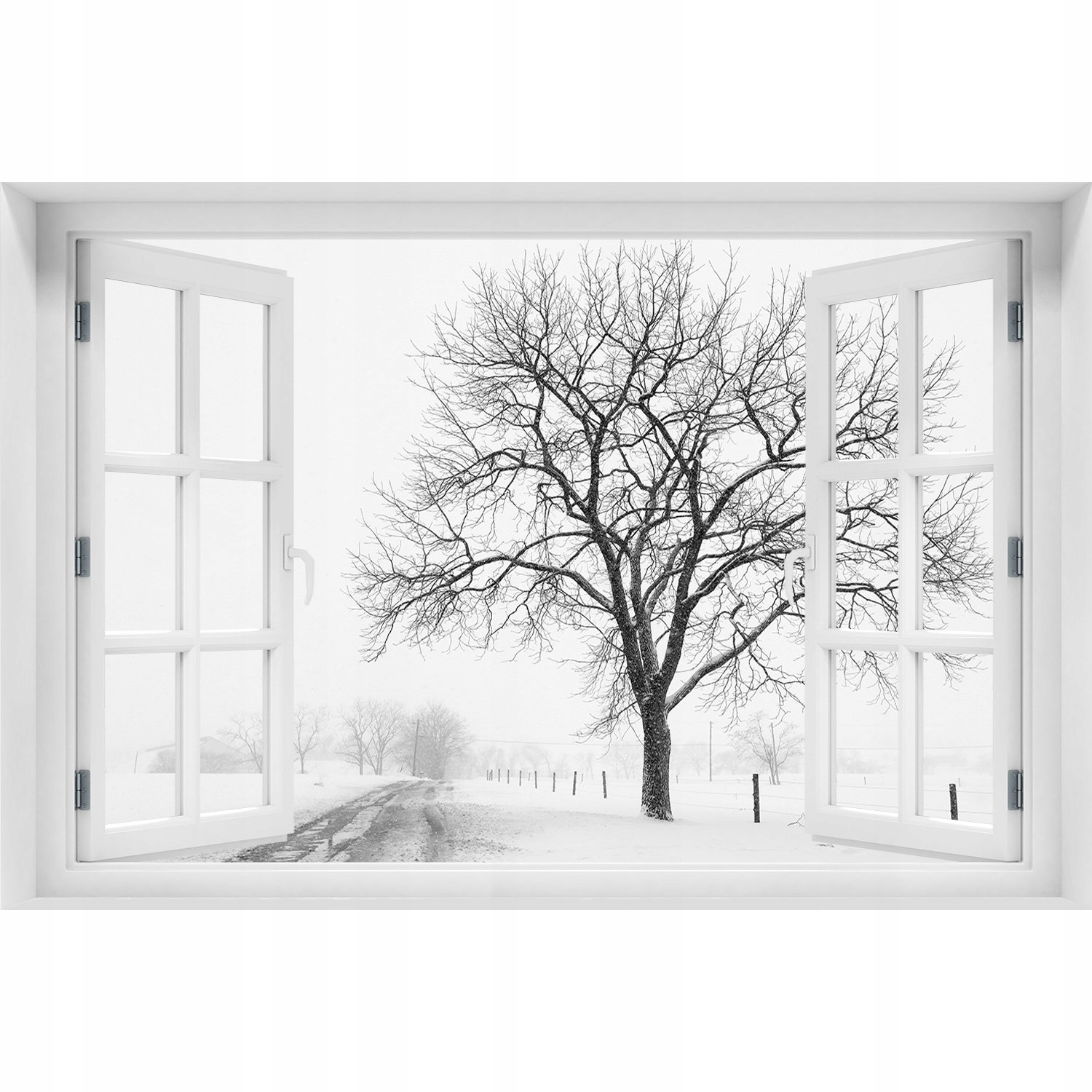 

Naklejka fototapeta Okno widok Drzewo zimą 150x100