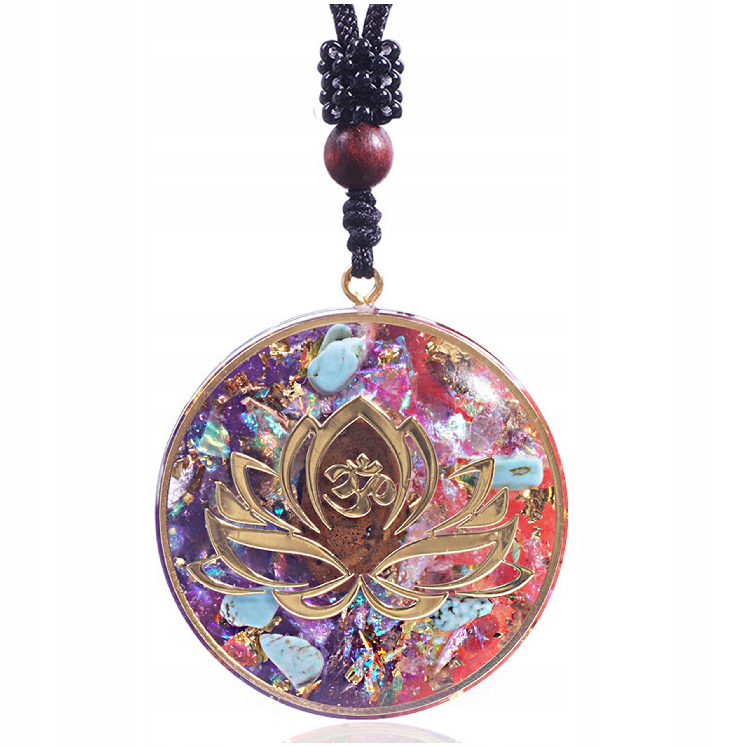 Piękny Naszyjnik Orgonit Tygrysie Oko Turkus Kwiat Lotosu Harmonia Czakry