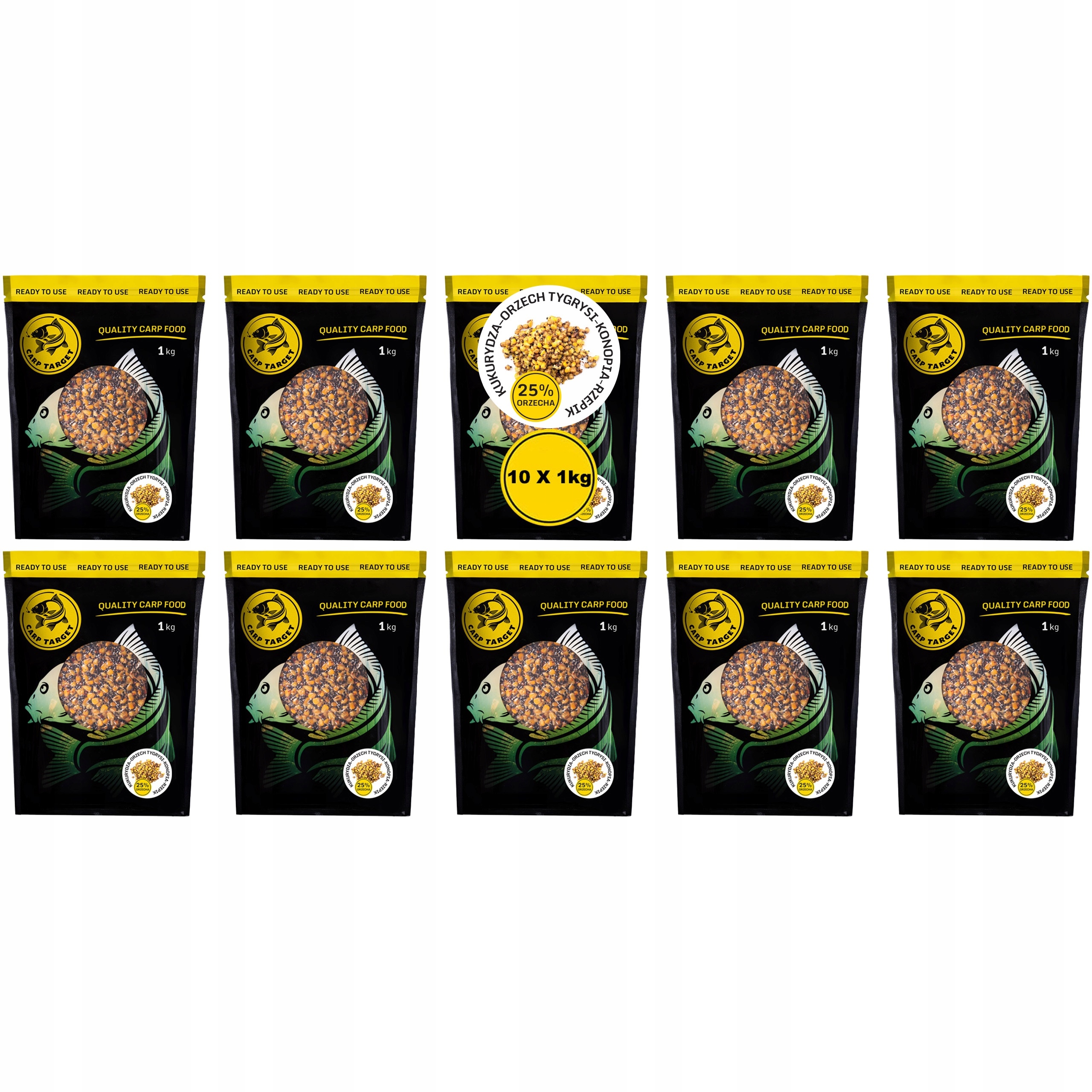 Tygří ořech Konopný Řepík Kukuřice Mix zrn 10 kg (10 x 1 kg) CarpTarget